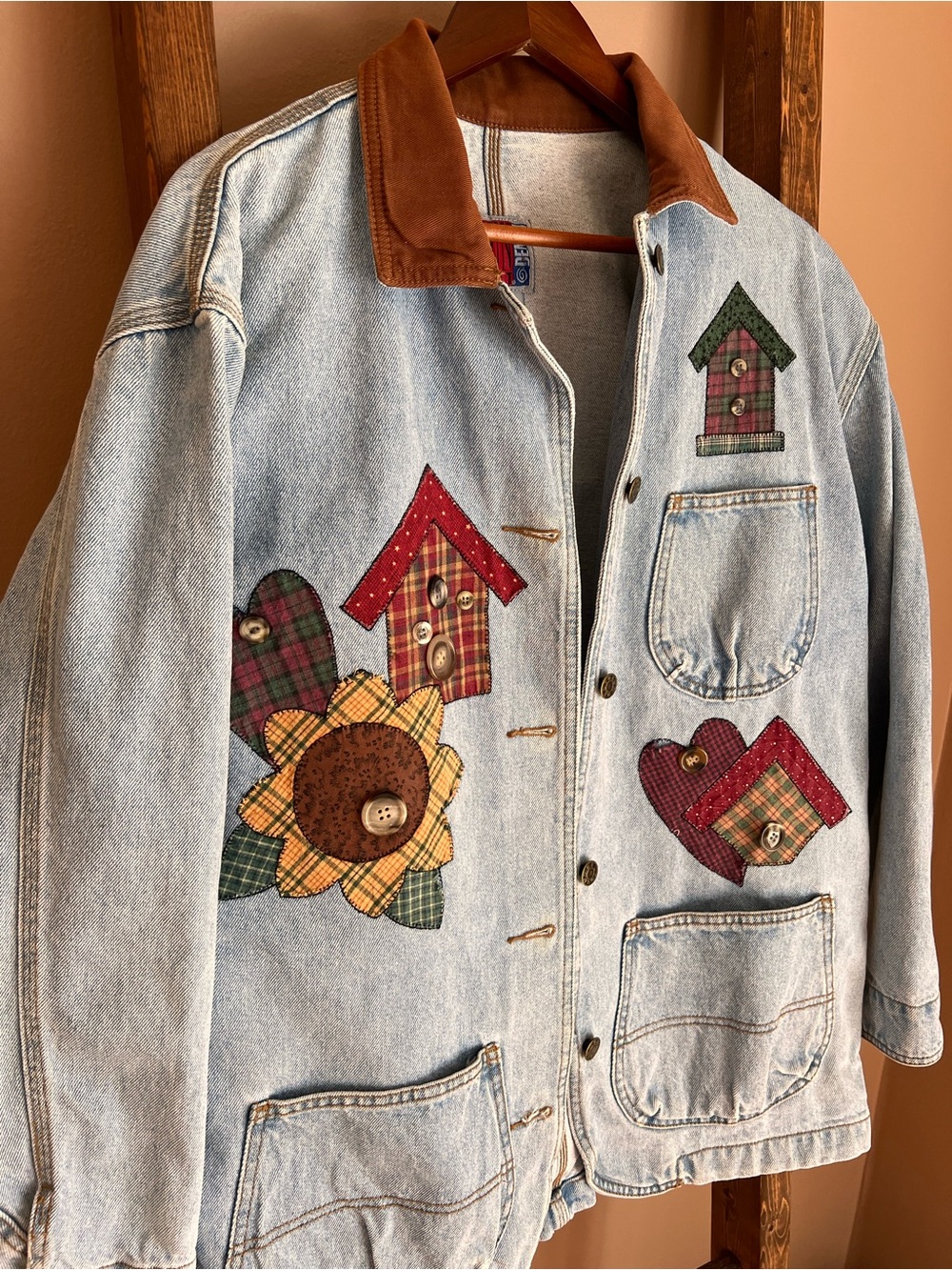 Sun Belt Denim Jacket with Corduroy Collar and Patchwork Details - Picture 3 of 8